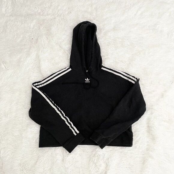 Women Adidas Cropped Hoodie in Black and White Stripe Small - Picture 1 of 8